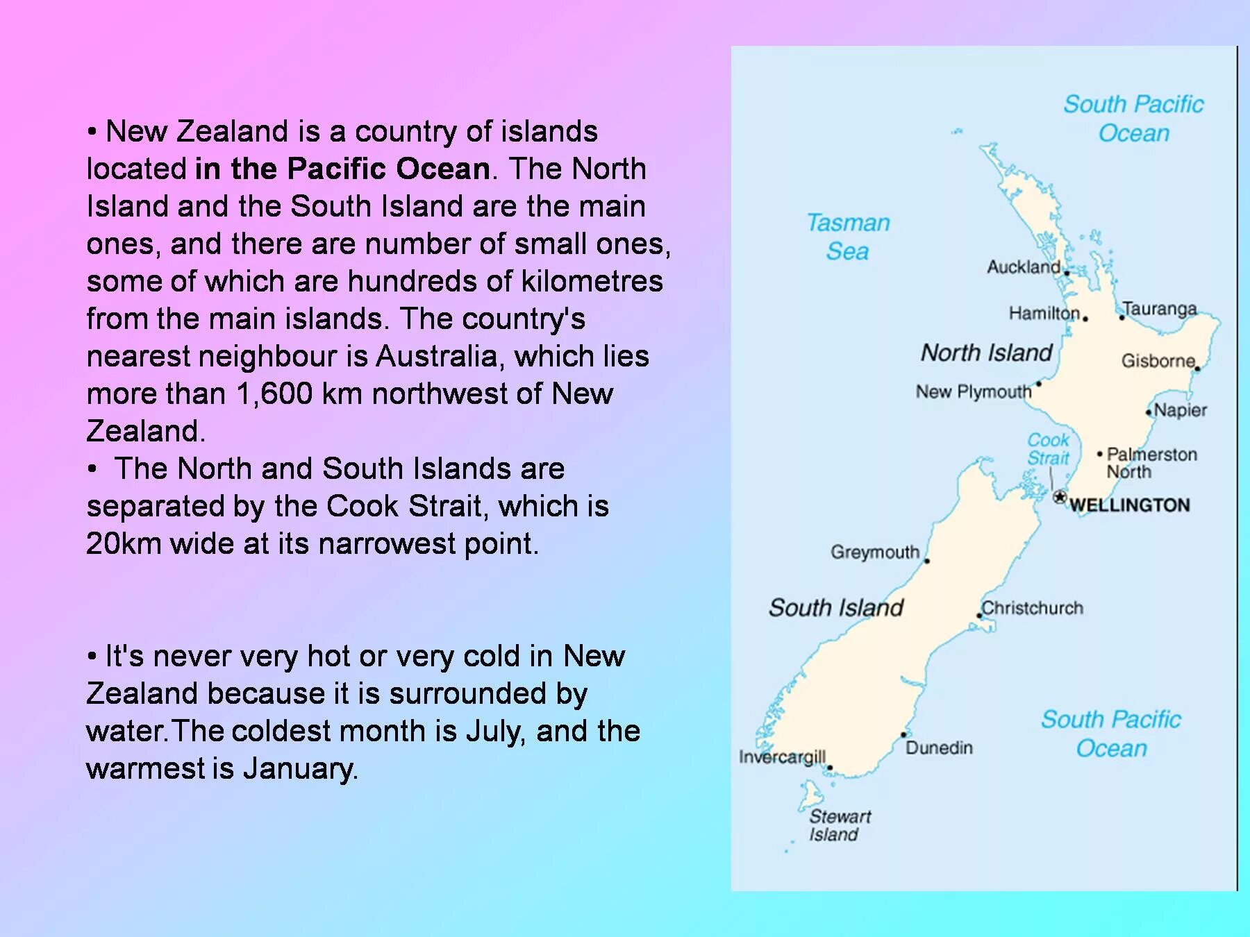 New zealand ответы. Описание острова новая Зеландия. Сообщение про остров новая Зеландия. Новая Зеландия презентация. Карта новой Зеландии на английском языке.