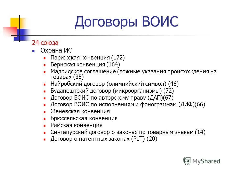 Парижская конвенция по охране интеллектуальной собственности 1883. Договор воис. Договор воис по авторскому праву. Договор воис по исполнениям и фонограммам. Договор воис по авторскому праву.