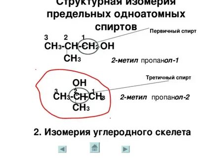 Структурная формула первичного спирта