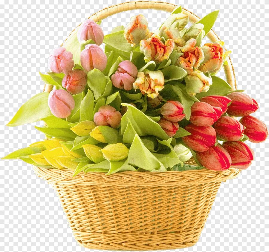 Корзина цветов «Весенняя». Букет тюльпанов. Весенний букет. Корзинка с весенними цветами.