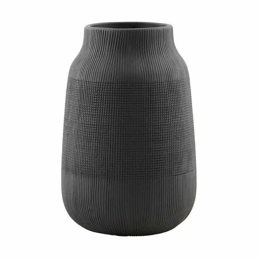 Ваза черная матовая. Black Vase. Черная низкая ваза.