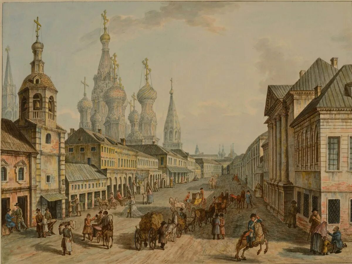 Москва 1800 года на картинах Федора Алексеева. Ф.Я. Алексеев «Соборная площадь в Московском Кремле» (1800-е). Городская жизнь 18 века