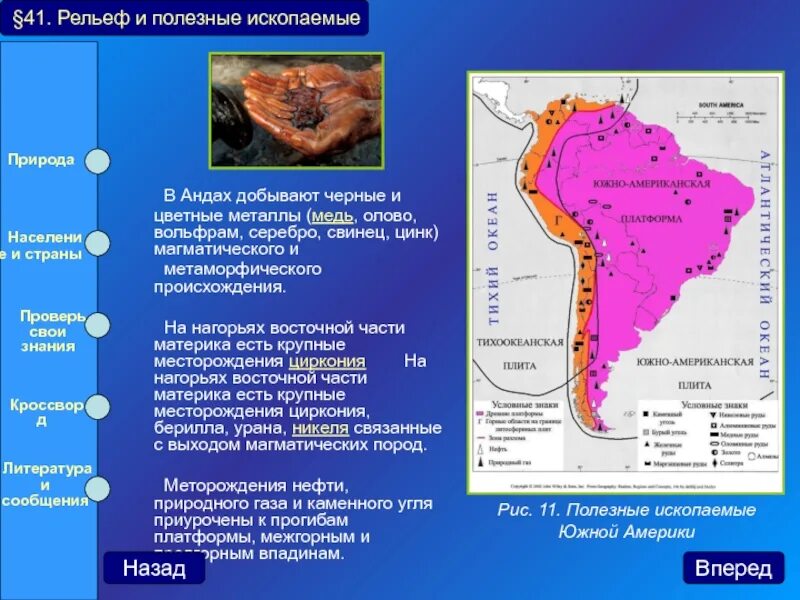 Какими полезными ископаемыми богат материк. Полезные ископаемые горы Анды в Южной Америке. Месторождения полезных ископаемых Южной Америки. Рельеф и полезные ископаемые. Полезные ископаемые Южной Америки.