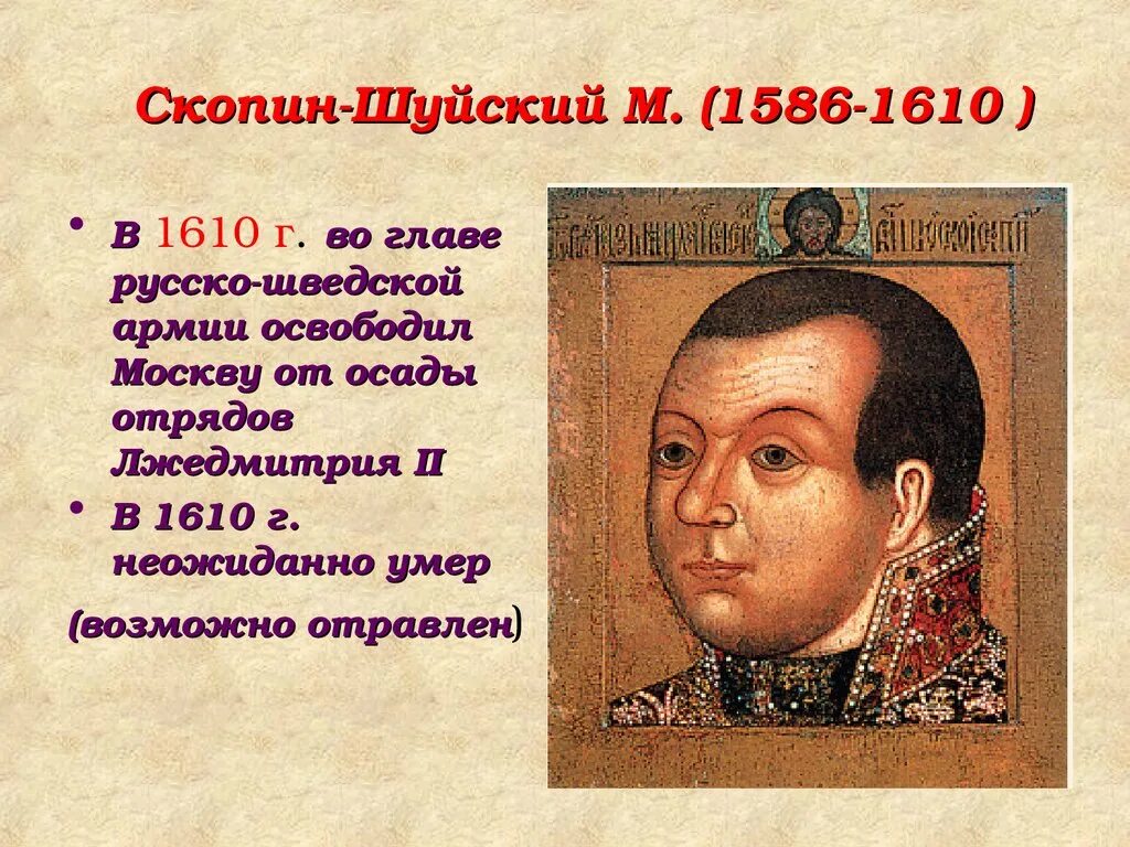 Скопин-Шуйский (1587–1610). М.В. Скопин-Шуйский смута. Шеин смутное время