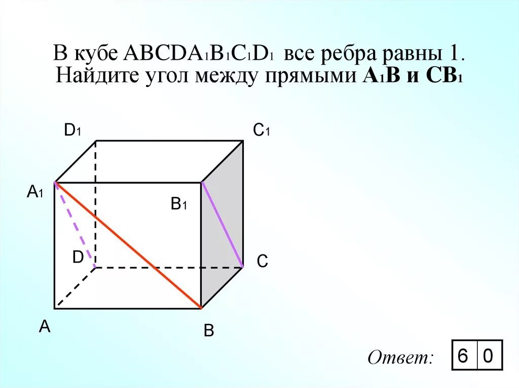 Диагональ куба с ребром а