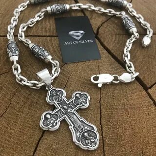 Цепочка серебряная мужская на шею с крестом