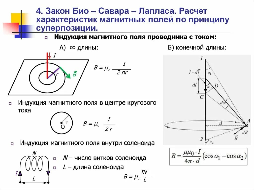 Напряженность магнитного поля в центре проводника. Закон био-савара-лапласа для расчёта магнитного поля. применение закона био савара лапласа к расчету магнитных полей. закон био савара лапласа для магнитного поля прямого тока. магнитное поле прямого тока био савара лапласа.