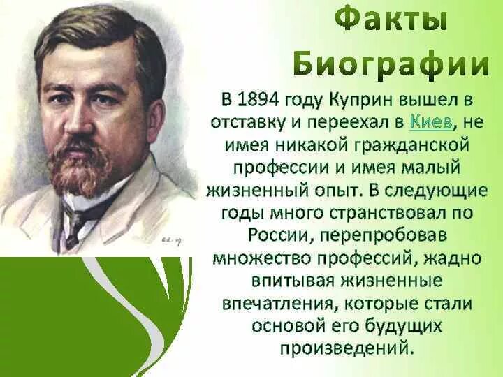 5 Интересных фактов о а.и.Куприна. Факты о писателе Куприн. Литературный портрет Куприна. Биограф профессия