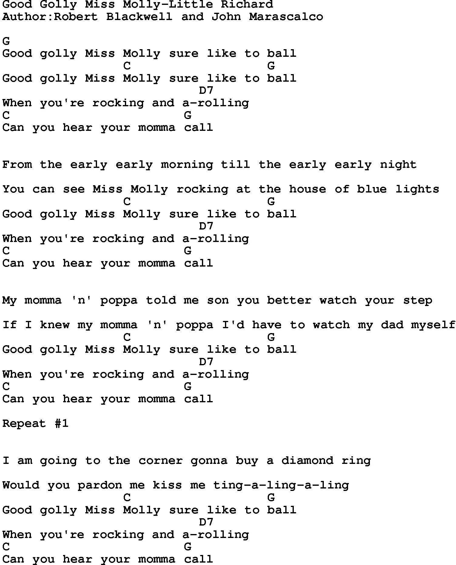 Ms. Good molly miss molly. Molly sunshine. Little richard 1958. Little richard - good golly miss molly.