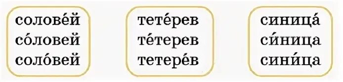 Тетерев ударение в слове. Догадайся почему каждое слово написано три. Ударение в слове Соловей. Прочитай догадайся почему каждое слово написано три раза. Соловей знак ударения