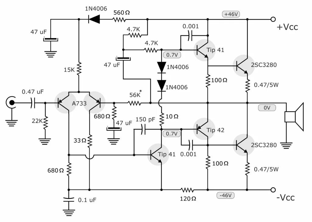 Усилитель НЧ 100 ватт схема. Схема усилителя мощности Hi-Fi 100 ватт. Усилитель мощности на транзисторах tip142 tip147. Усилитель на 100 ватт схема 12 v на транзисторах.