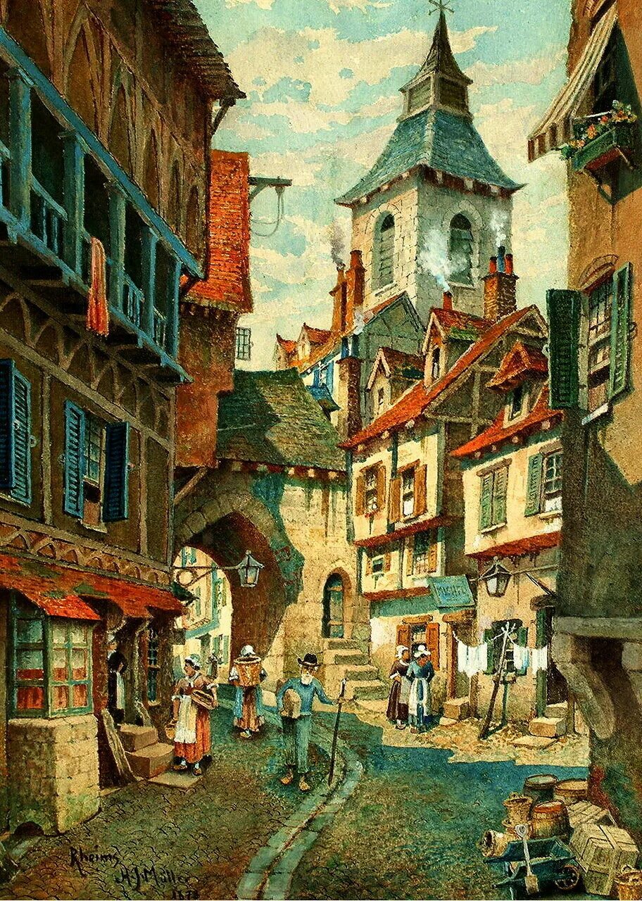 эскиз средневекового города. площадь средневекового города. панно площадь средневекового города. антон пик anton pieck (1895-1986. средневековый город рисунок.