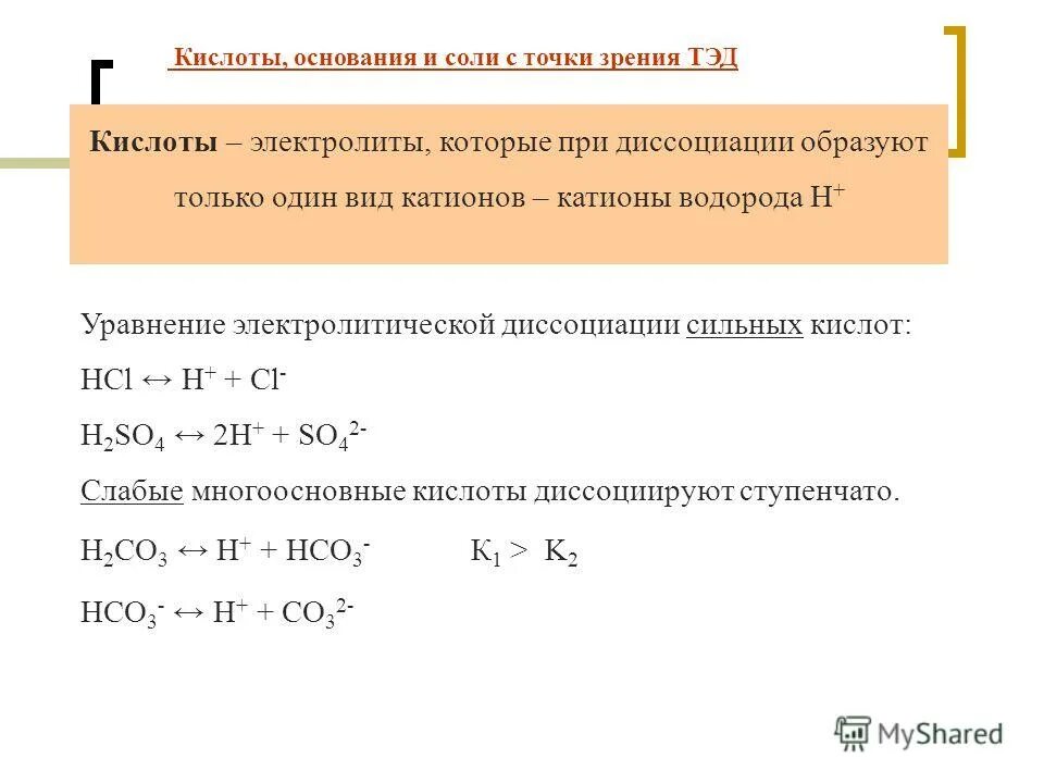 Диссоциации сильных кислот