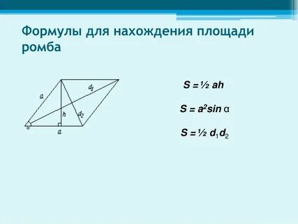 Формула нахождения диагонали ромба