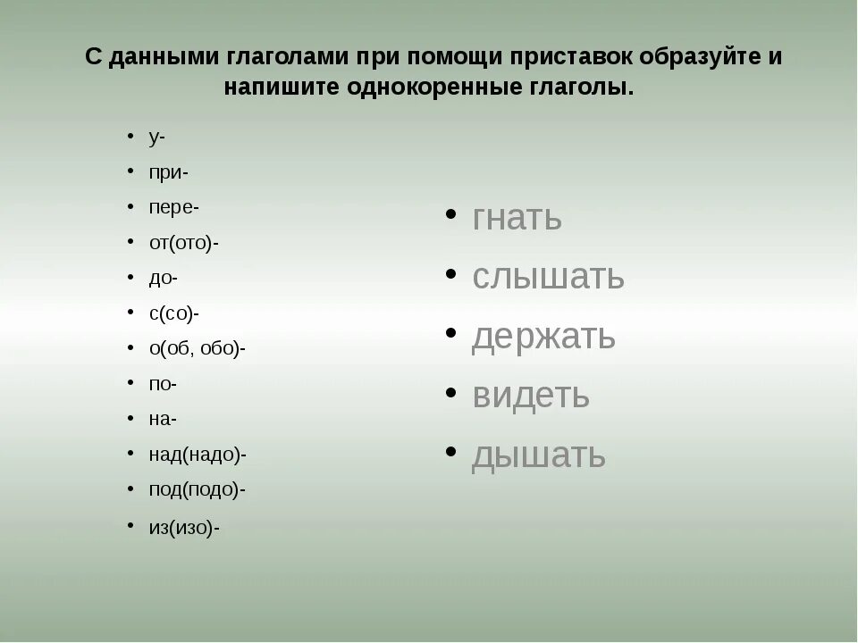 Видеть с приставками