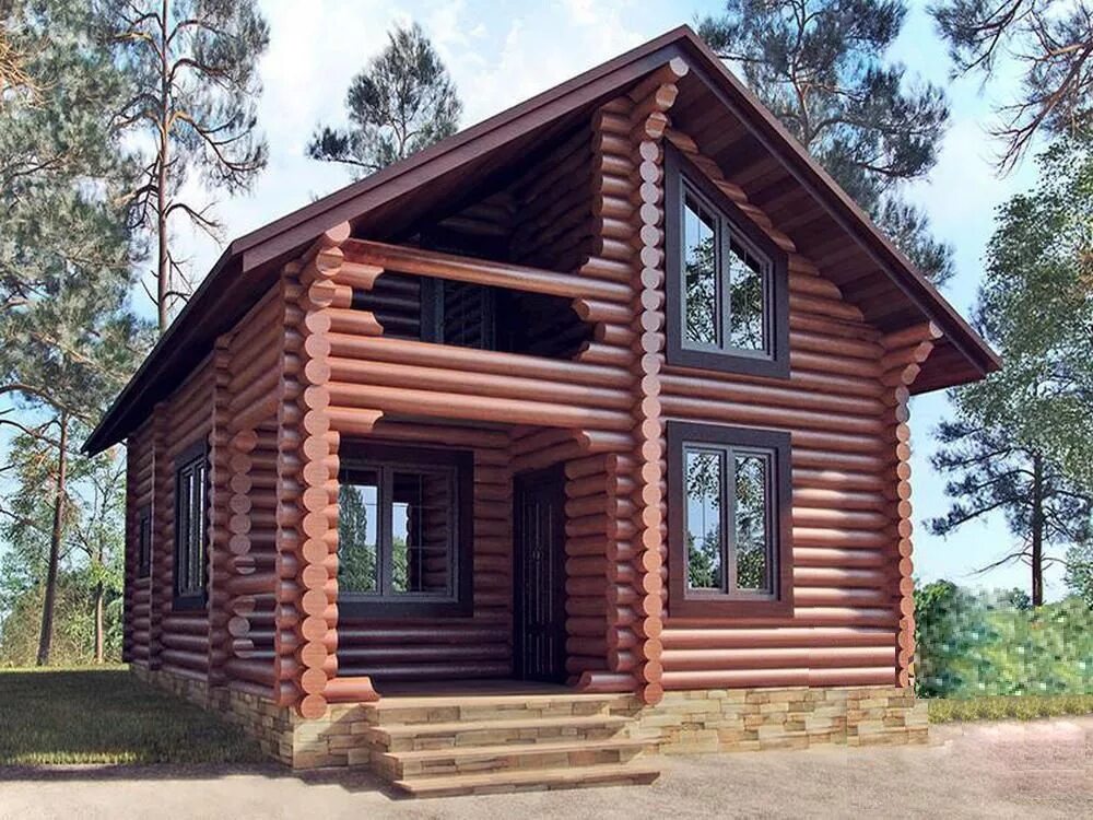 Баня из оцб с мансардой. Дом из бревна 6х6. Дом из оцилиндрованного бревна 8х9. Дом из бревна с мансардой 6х10. Фасад бани.