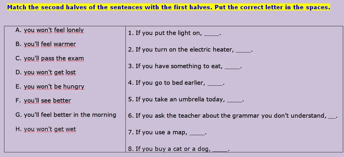 Match two halves of the sentences. Conditionals в английском упражнения. Conditionals в английском 0 1 2 упражнения. First conditional Wordwall. Conditionals в английском языке таблица упражнения.