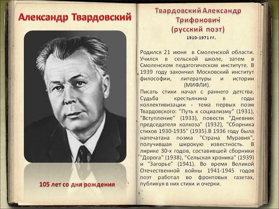 Биография твардовского 8 класс литература кратко. А Т Твардовский биография. Биография Твардовского 5 класс.