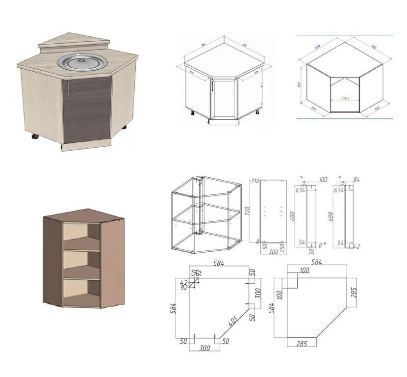 Угловая тумба кухни размеры. Кухонный модуль угловой верхний 600*600. Угловой модуль для кухни под мойку чертежи. Угловой кухонный модуль чертеж. Нижний угловой кухонный модуль трапециевидный.