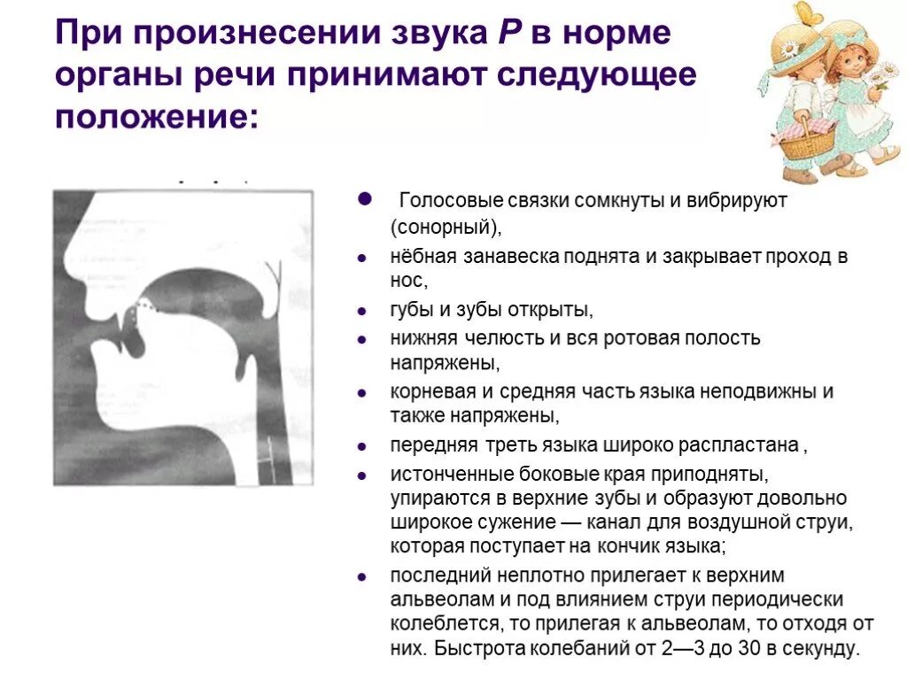 Особенности артикуляции. Положение органов артикуляции при произнесении звука р. Правильная артикуляция звука с. Положение языка при выговаривании звука р. Звук р артикуляция звука.