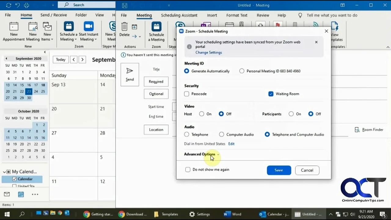 Outlook plugin. Outlook schedule meeting.