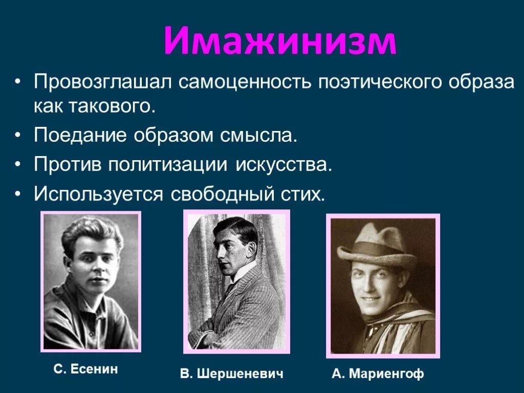 Направление литературы в начале 20 века. Литературные направления 20 века имажинизм. Представители имажинизма в русской литературе. Имажинисты представители в русской литературе. Представители имажинизма в русской литературе серебряного века.