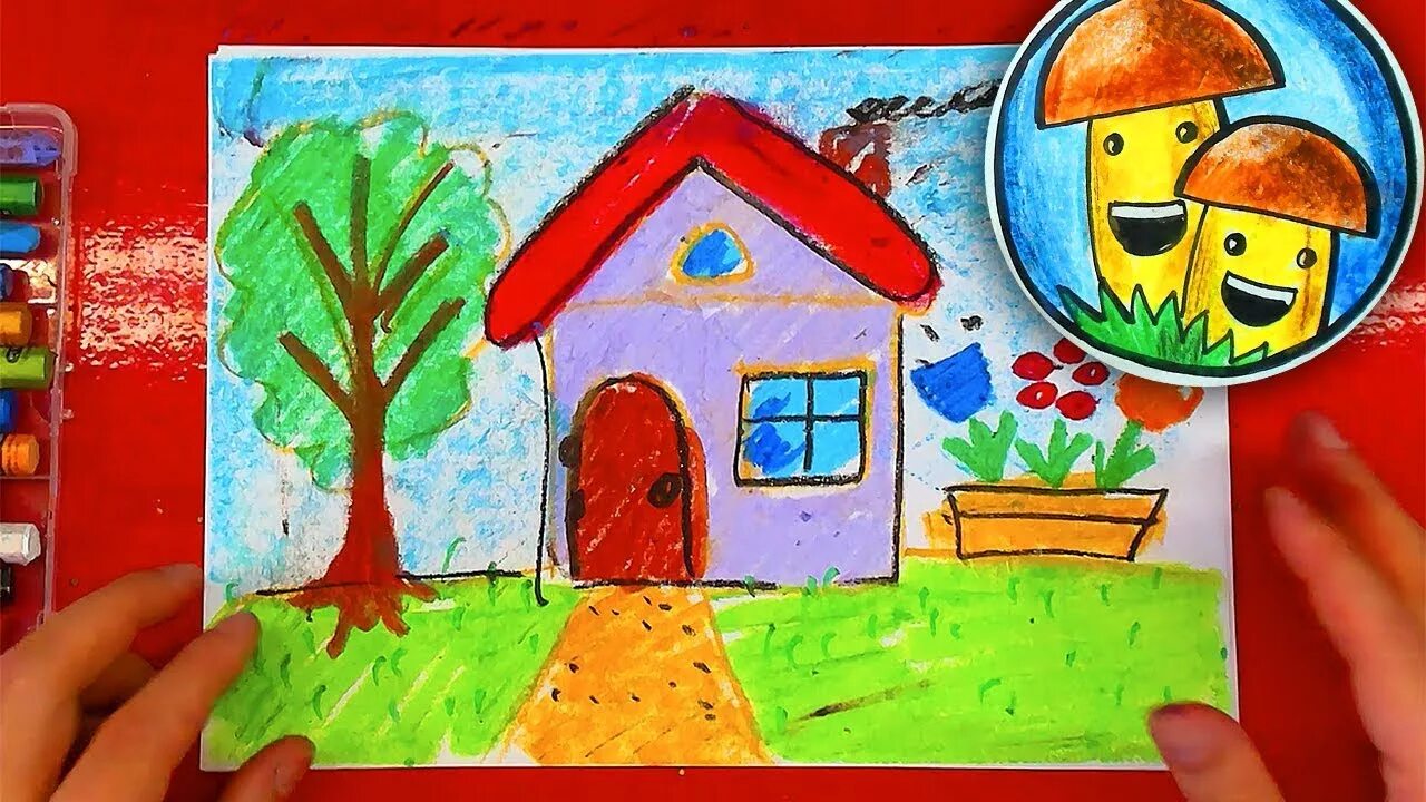 Папа рисует. Рисование домика красками. Домик красками для детей. Рисование для детей красками домик. Домик красками для детей 4-5.