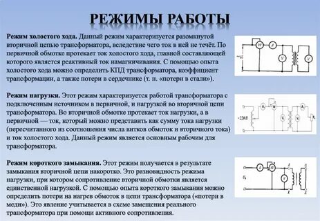 Какие режимы работы трансформатора