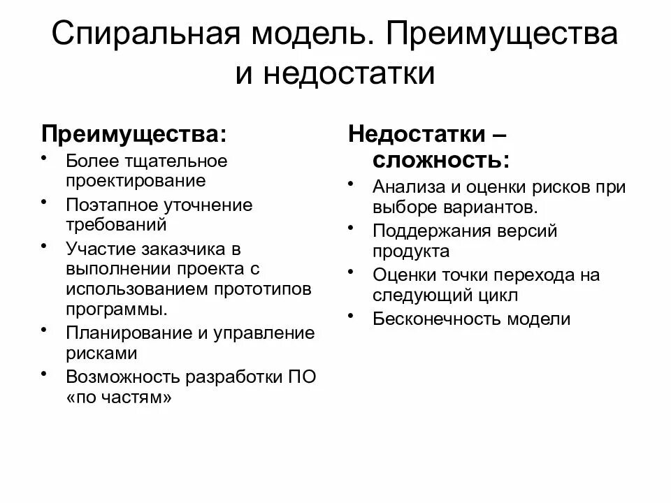 Спиральная модель жизненного цикла достоинства и недостатки. Преимущества спиральной модели. Достоинства и недостатки моделей жизненного цикла ИС. Модель преимущества и недостатки. Преимущества ис