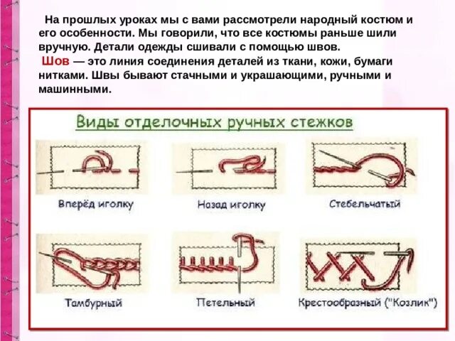 Презентация стежки 2 класс. Шов для сшивания двух краев. Ручной шов для сшивания двух деталей. Ручных стежков и строчек. Виды ручных швов.