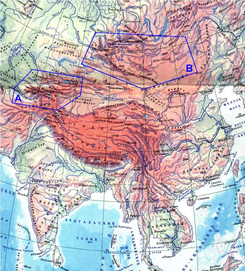 Где находятся гималаи на физической карте. Горы Гималаи на карте Евразии. Горы Памир на атласе. Памир Тянь Шань Гималаи на карте.
