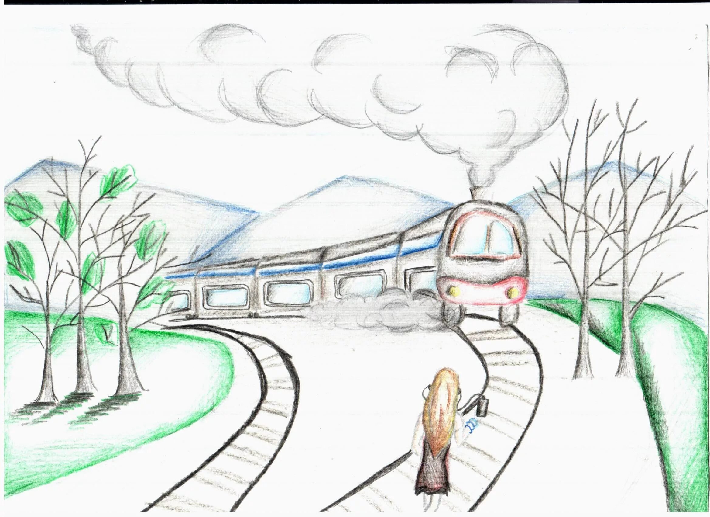 Железная дорога рисунок. Детская железная дорога рисунок. Поезд рисунок. Нарисовать железную дорогу.