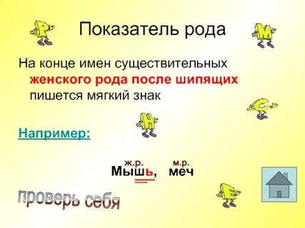 Написание имен существительных женского и мужского рода