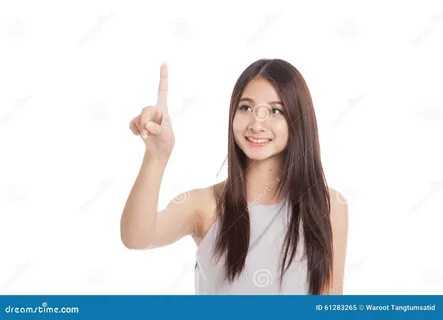 Beautiful Young Asian Woman Use Her Finger Touch A Screen Stock Image - Ima...