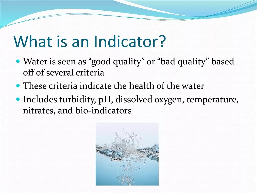 What is the indicator. Water quality indicators. what is water. water indicator. water quality.