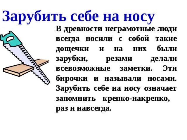 Зарубить на носу история происхождения. Фразеологизм зарубить на носу. Заруби себе на носу рисунок фразеологизм. Заруби себе на носу.