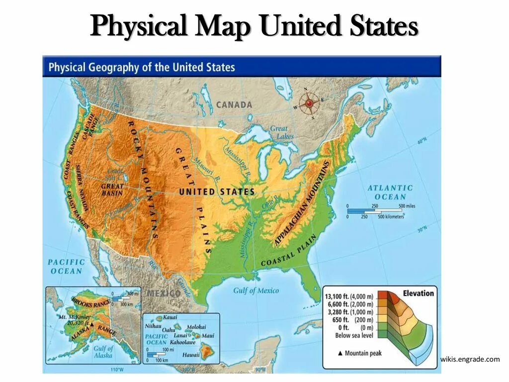 Географическая карта США. Физ карта США. Физическая карта USA. Физическая география США.