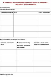 План работы с семьями стоящими на учете