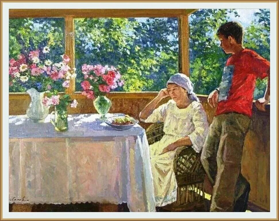 Живопись-Ирины-Рыбаковой. Мать и сын пьют
