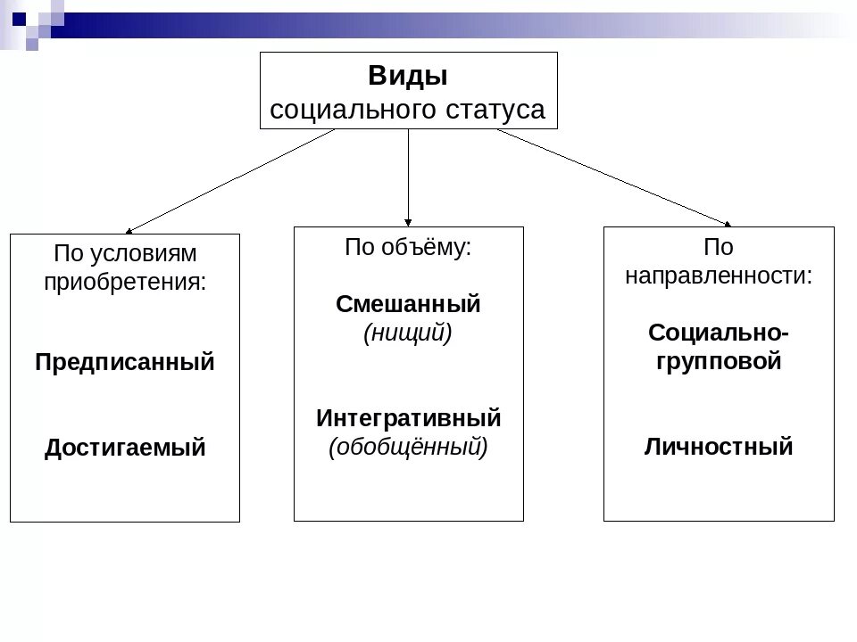 Социальные статусы и роли схема. Виды социальных статусов Обществознание. Виды социального статуса и примеры. Социальное положение виды. Основные виды статуса