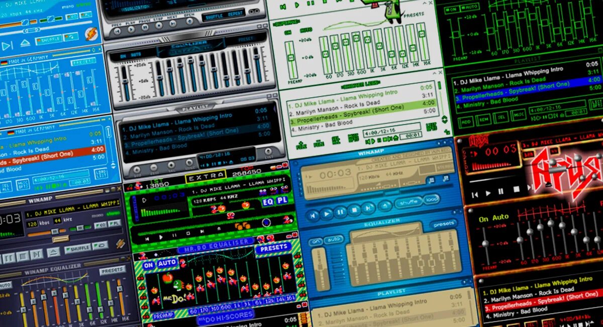 Винамп. Winamp скины. Плеер Winamp. "Winamp" - легендарный плеер.. Поменяй музыку на станции