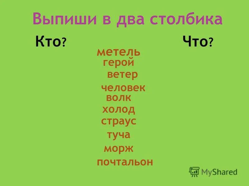 Слова кто что 1 класс карточки