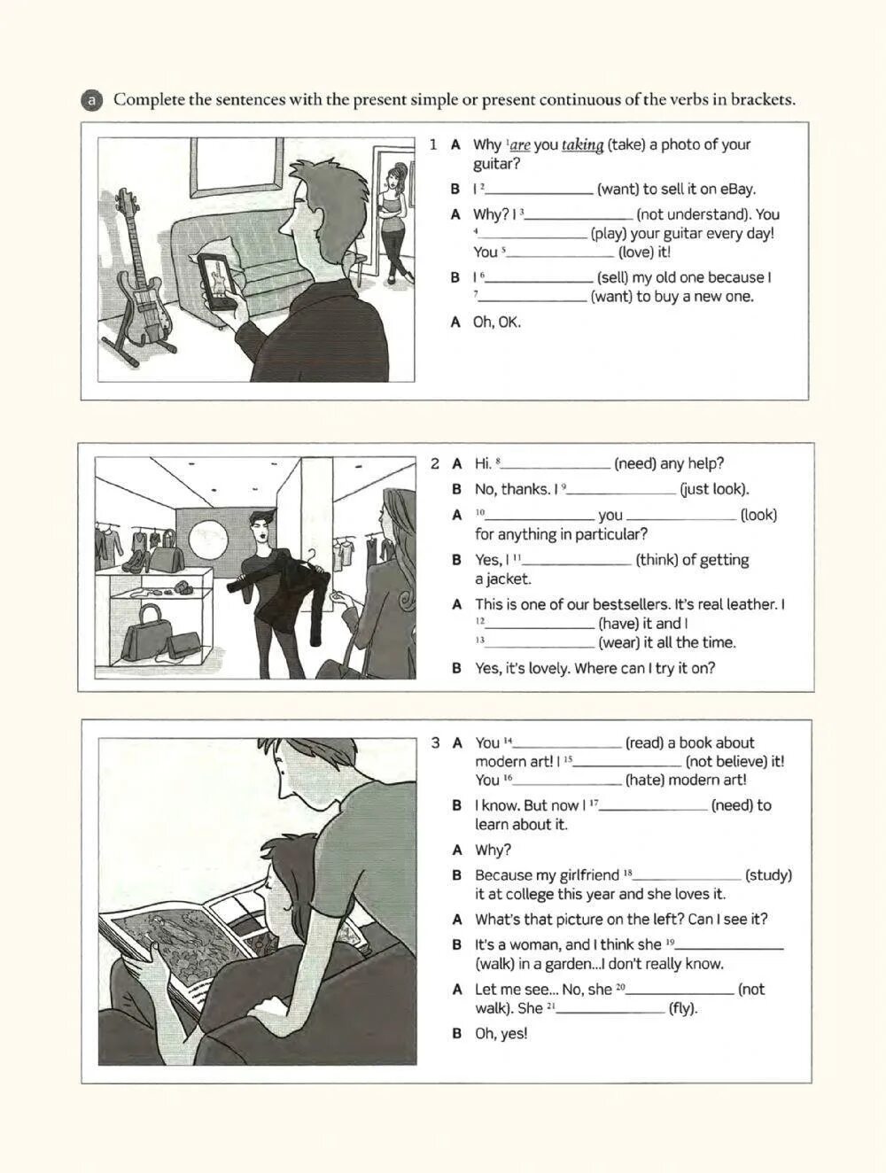 Write sentences with the present continuous. Present Continuous pre Intermediate.