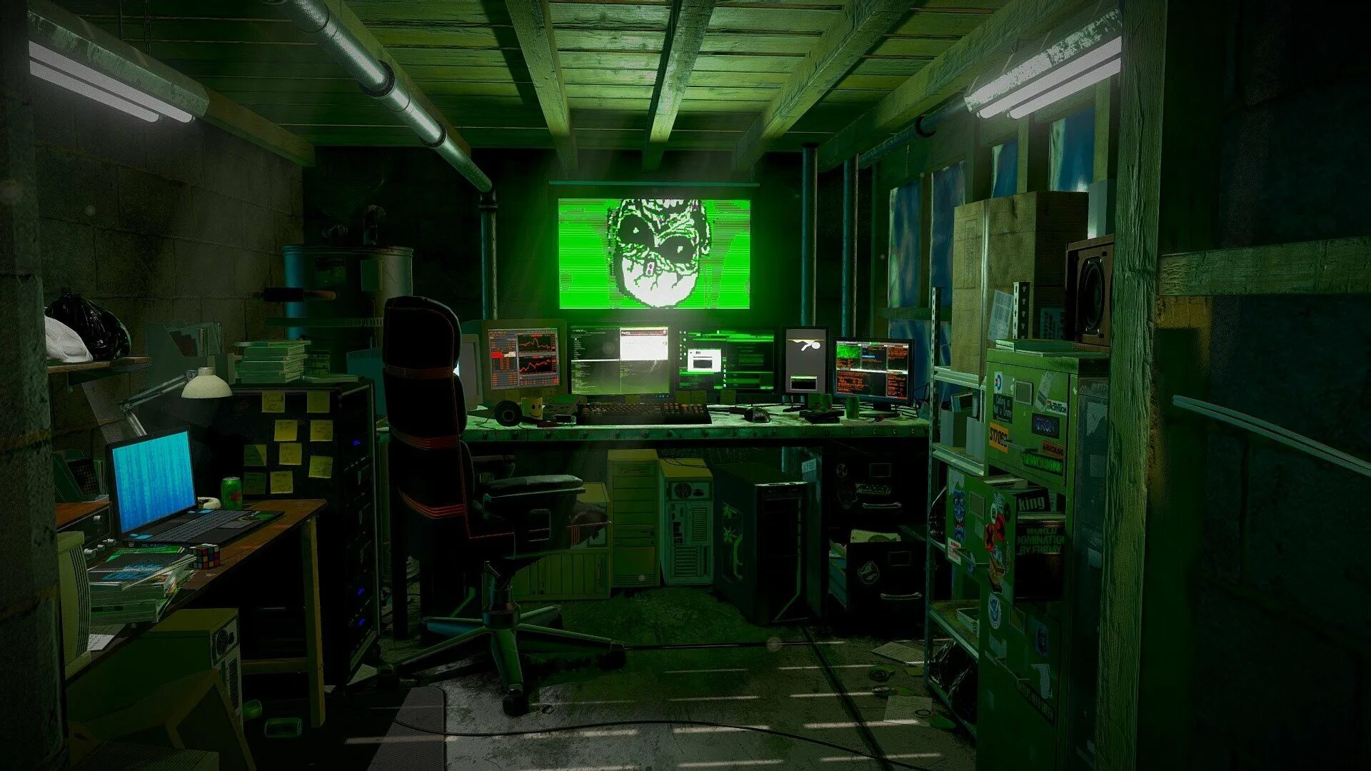 Хат бит. Комната хакера. Компьютерная комната. Рабочее место в стиле киберпанк. Лаборатория хакера комната.
