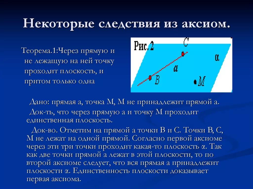 Докажите что через. Доказательство теоремы 2 следствия из аксиом. Доказательство 2 следствия из аксиом стереометрии. Следствие из первой группы аксиом.