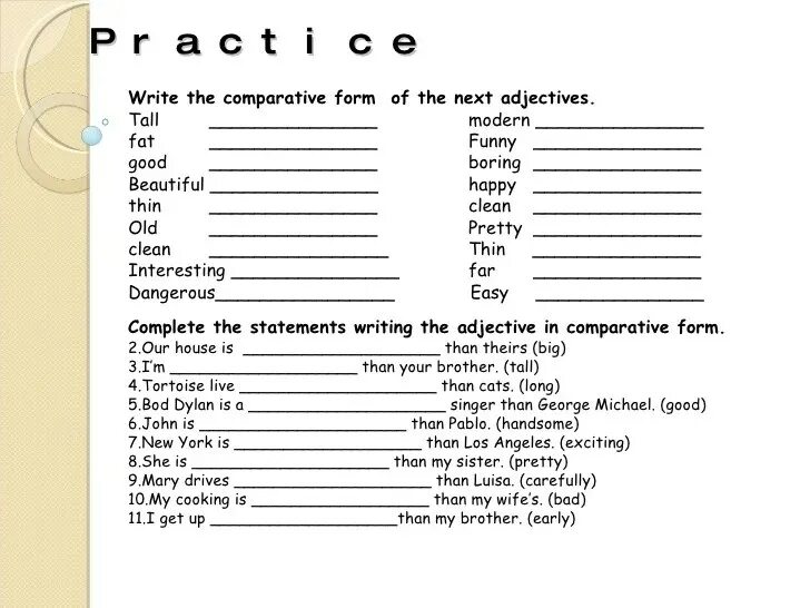 Comparative forms exercises