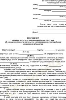 Возражение на определение места жительства детей