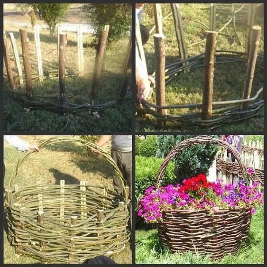 Корзины для дачи и сада. Корзины для дачи и сада. Цветники плетёных корзинках. Клумбы из подручных материалов. Корзины для дачи и сада.