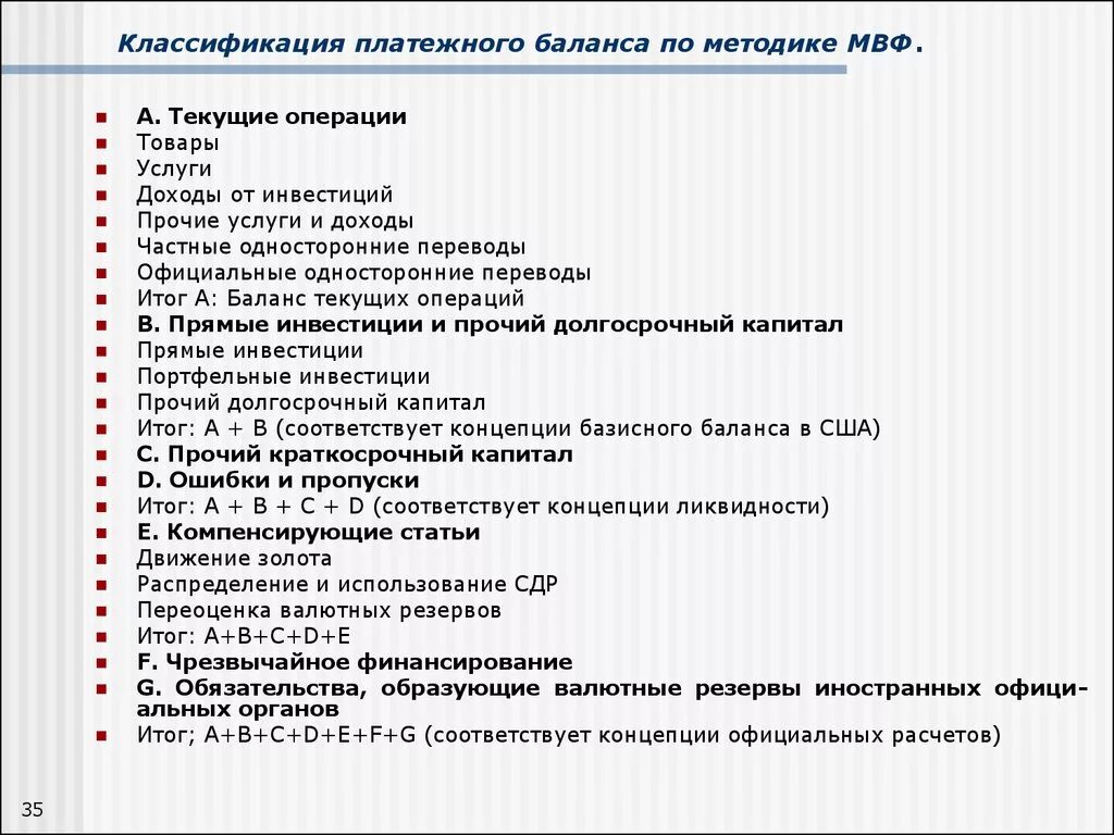 Классификация платежного баланса. Статьи платежного баланса. Классификация статей платежного баланса. Структура платежного баланса по методологии МВФ. Финансовые операции платежного баланса