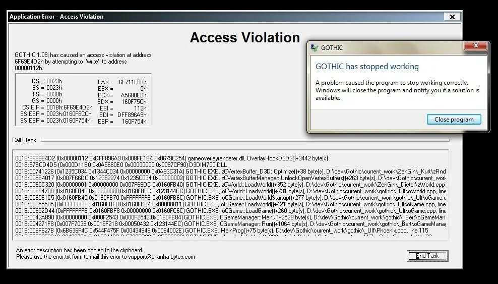 Код ошибки access. Готика 1 ошибка access Violation. Готика ошибка access Violation. Ошибка при запуске Gothic 2. Application Error access Violation Готика 2.